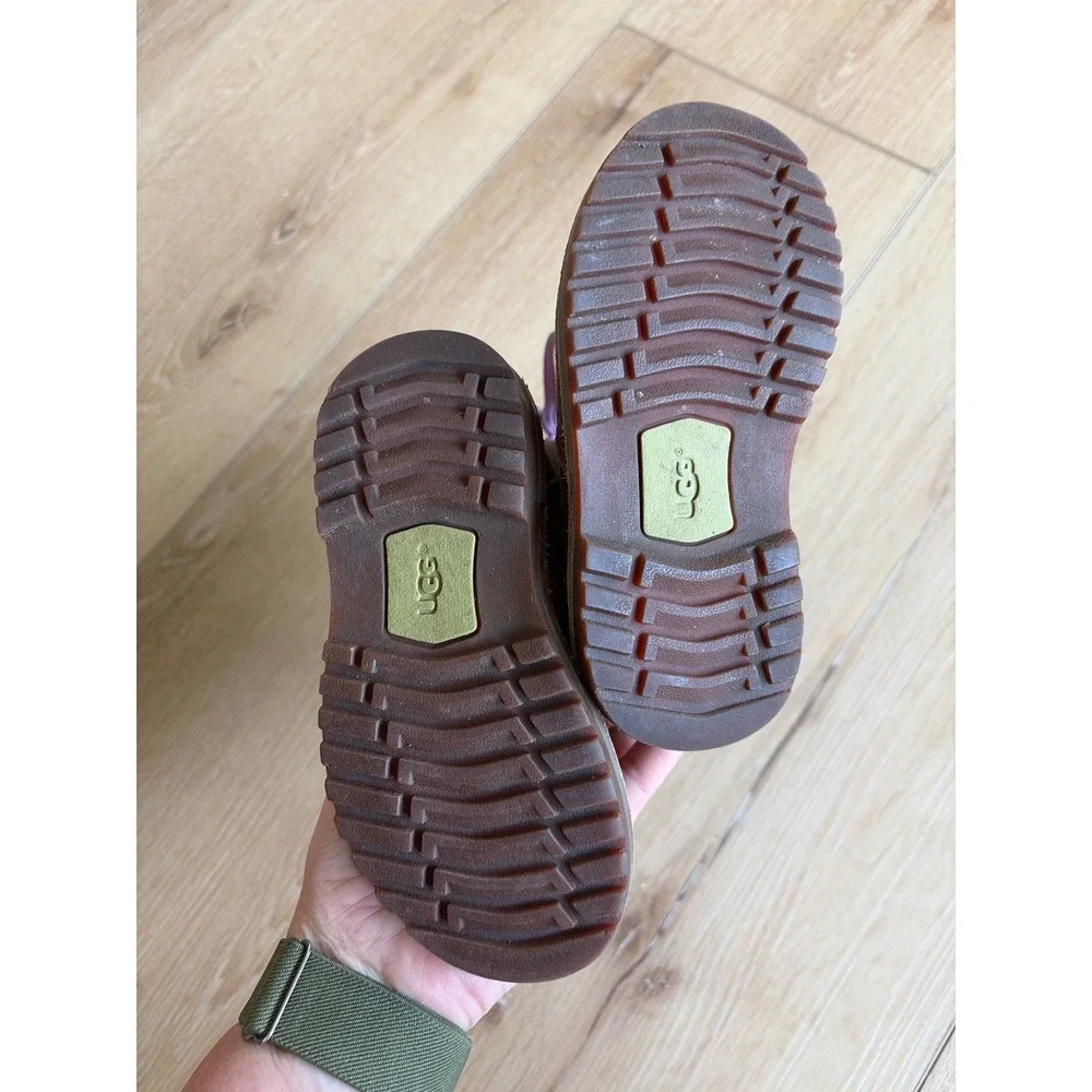 UGG Australia Kids Brown Suede Ribbon Lace Back‎ Zip Boots toddler size 8
